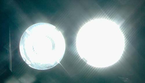 2 x LED P7 accesi e focalizzati con lenti Sekonix. Immagine tratta dal video realizzato durante le prove notturne.