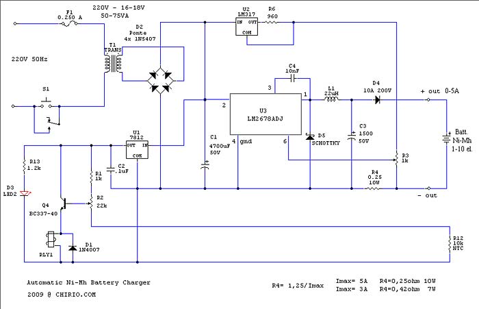 Schema elettrico carica batteria automatico per Ni-Mh